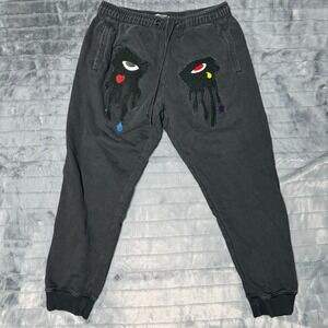 Roku Studio Mens XL Washed Black Graphic Patch Streetwear Jogger Sweatpants